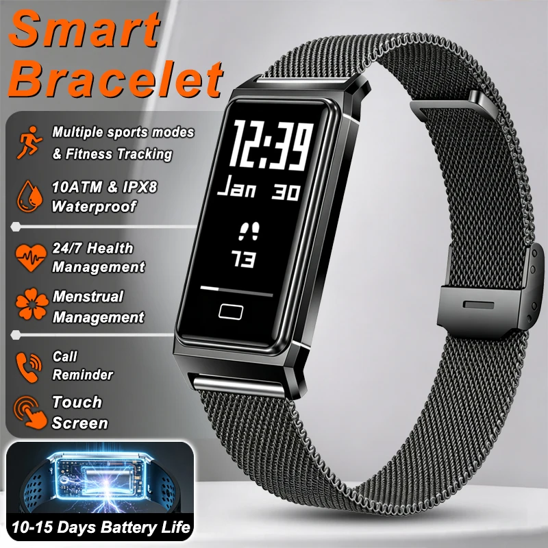 New Fitness Tracker Smart Bracelet Men Health Sleep Monitor IPX8 Waterproof Sports Pedometer Call Reminder Smartwatch Band Women