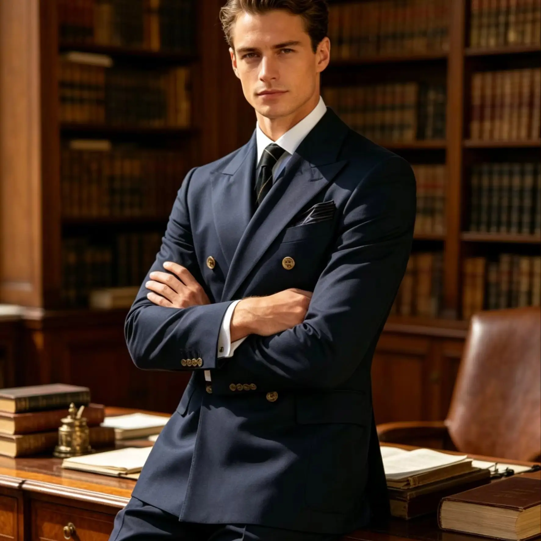 

Men's Suit 2 Piece Double Breasted Peak Lapel Jacket Business Casual Slim Fit Wedding Suit For Men ( Blazer+Pants）