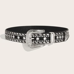 2024 Square Bead Rivet Belt Metal Rhinestone Belt Men and Women Punk Goth Jeans Belt Y2K Belt Designer Belts For  Women Unisex