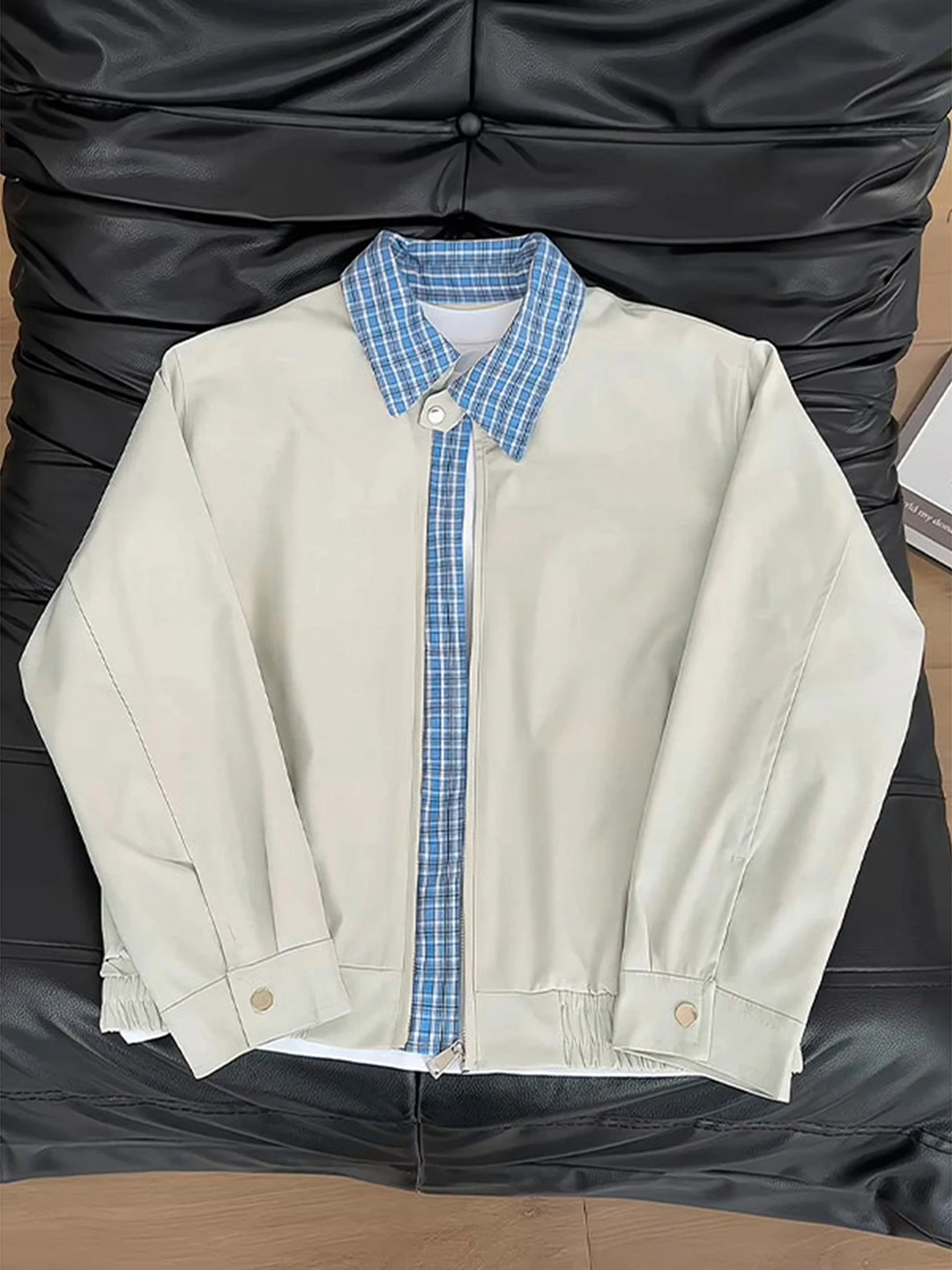 

Мужская куртка-харрингтон с отложным воротником, весенняя, в клетку, с пэчворком, укороченная, в стиле бейсбольной куртки, приталенная, с длинными рукавами, молодежная, модная