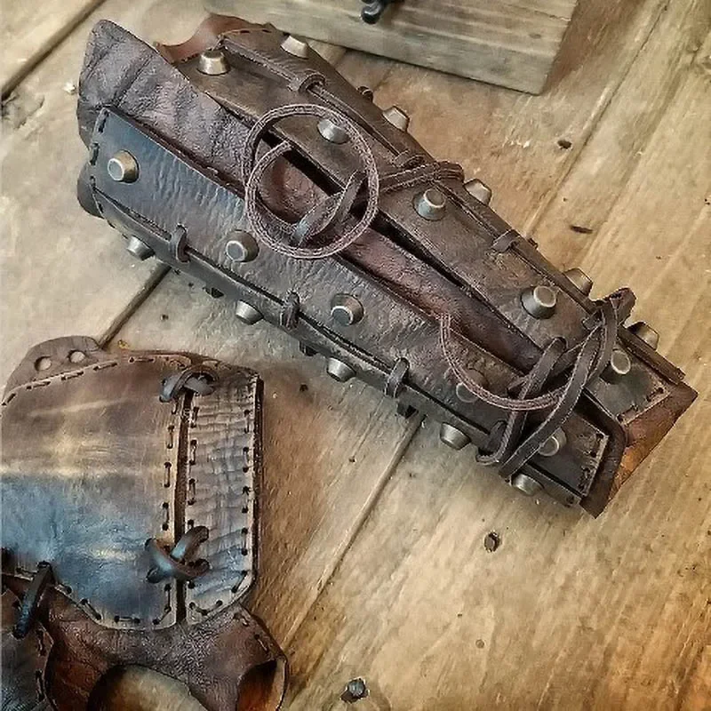 Medieval Steampunk Samurai Leather Bracer Long Glove Gauntlet Viking Pirate Knight Cosplay Accessory Arm Armor Cuff For Men Larp