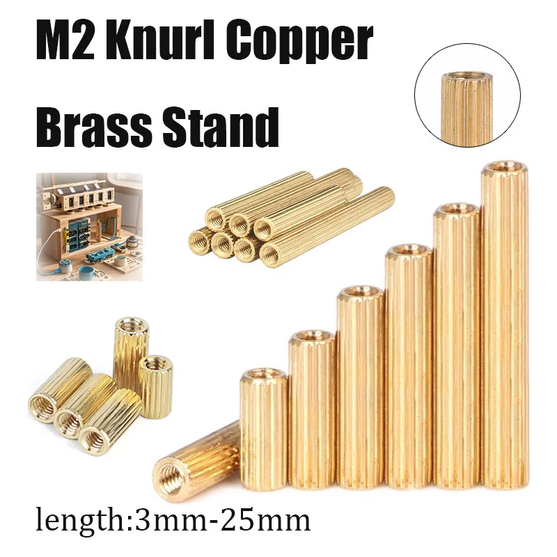 100pcs M2 Brass Threaded Spacer M2 L=3/4/5/6/8/10/11/12/18/18/20/25mm 2mm Thread Brass Round Standoff Spacer Female