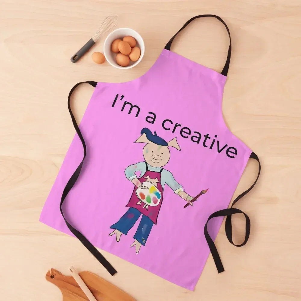 Artist! Pink I'm a creative, left handed pig painter, artist. Apron Salon cleanings custom women's kitchen Home Utensils Apron