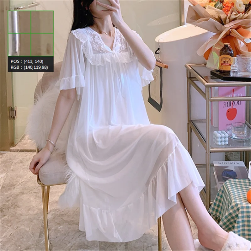 Palace Style Princess Nightdress 2022 Summer Thin Sweet Lovely Pajamas Sexy Mesh Ice Silk Home Wear Summer