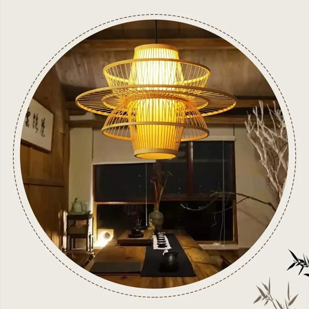 

Chinese Style Dining Chandeliers Handmade Bamboo Art Weaving Pendant Light Pastoral Living Room Restaurant Hanging Lantern Lamps