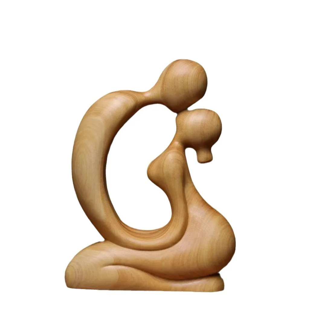 Phaseless couple lobular boxwood wood carving love each other handicraft hand piece solid wood cultural play ornament