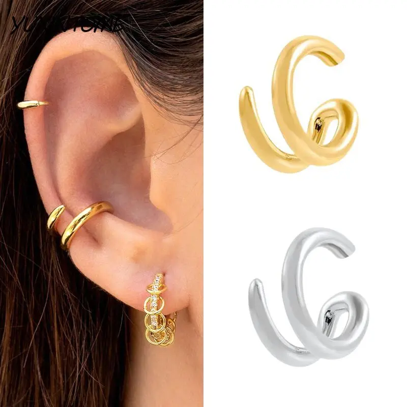 

925 Sterling Silver Needle Fashion Minimalist Irregular Double Ring Clip Earrings Women Trendy Casual Versatile Earrings Jewelry