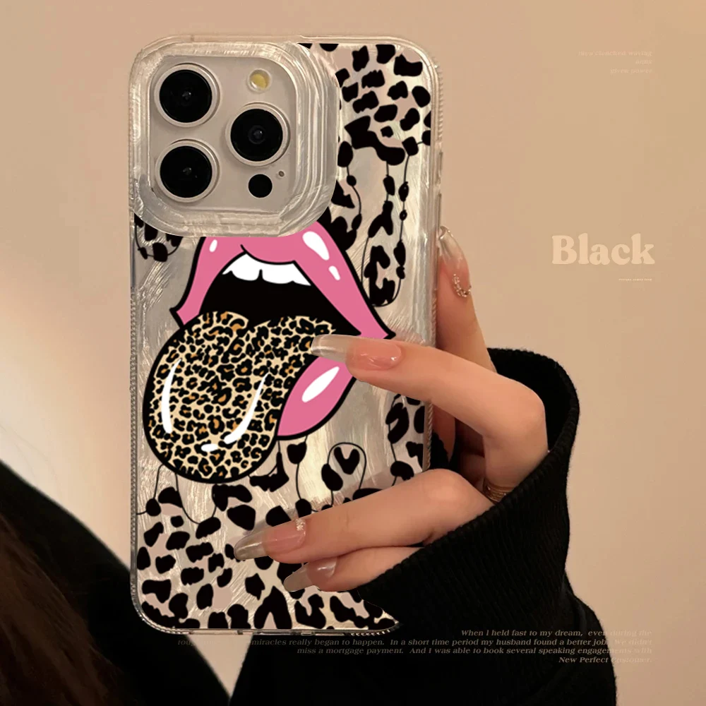 Large Tongue Leopard Print Laser Phone Case For Xiaomi Redmi Note 13 12 Pro Plus 5G 12S 11S 10 Redmi 12 13C 14C 4G Soft Cover