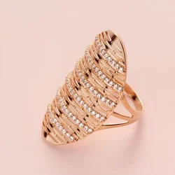 585 purple gold exaggerated diamond inlaid design oval sweet 14K rose gold rings for women high-grade Hollow-out luxury jewelry