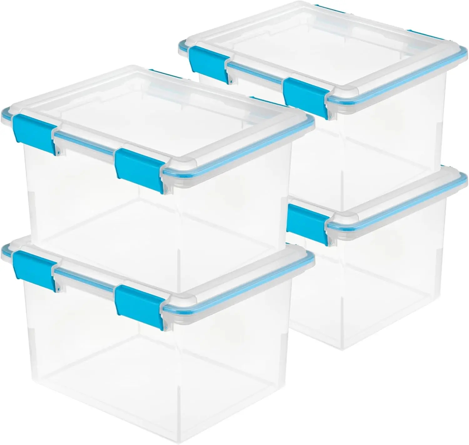 

4-Pack Gasket Box, Weather-Resistant Storage Bins with Latching Lids, 32 Quart - Heavy-Duty Organizing Containers for Closet,