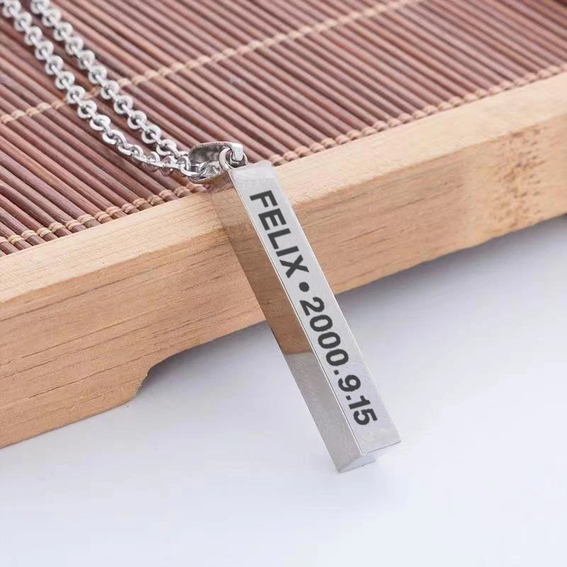 Felix Bang Chan Hwang Hyun Jin Chang-Bin Korean Idol Boy Group Peripheral Same Name Square Stainless Steel Vertical Necklace