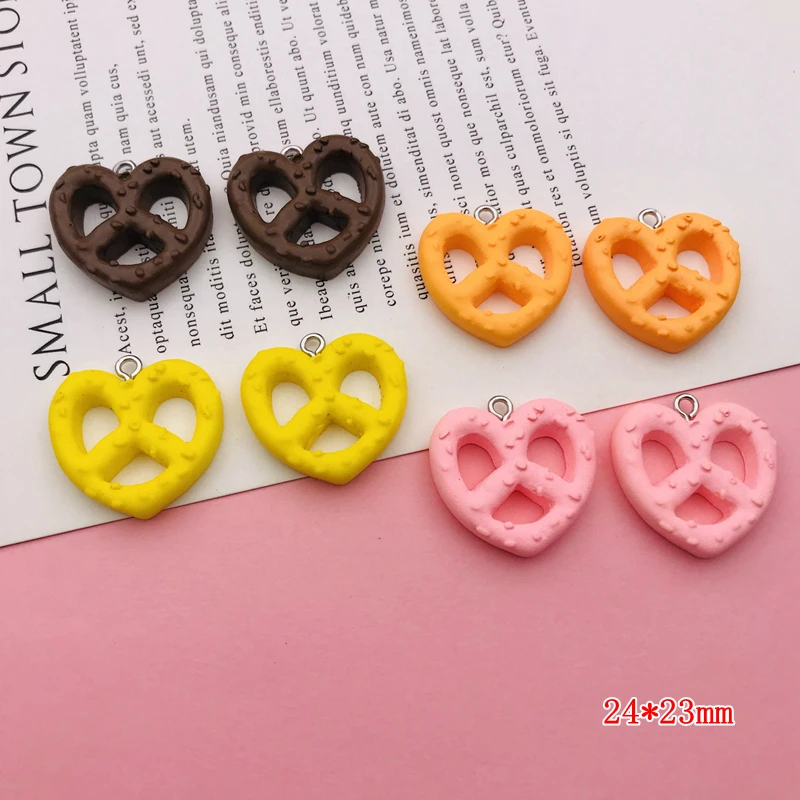 10pcs Hot Selling Resin Kawaii Pretzel Cookie Charm for Keychain, Earring, Scrapbooking, DIY Making, Necklace