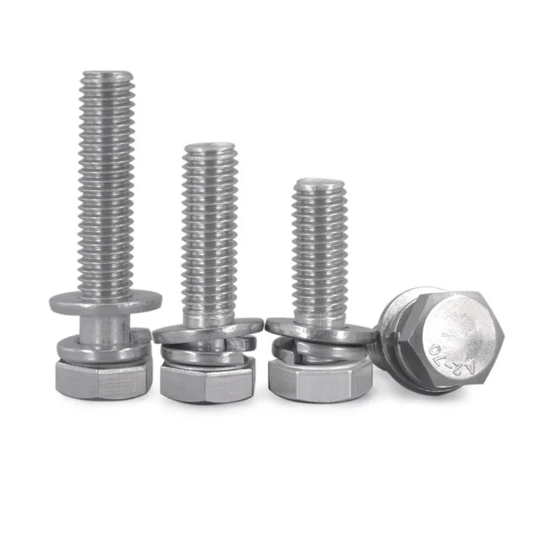 Stainless steel 304 hex flat brain combination three combination screw M4M5M6M8M10M12*8 10 12 14 16 20 22 25 30 35 40 45 50 60