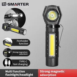 Faros delanteros para exteriores, luz LED fuerte de larga resistencia, recargable, montado, portalápices magnético ultrabrillante, linterna de doble propósito