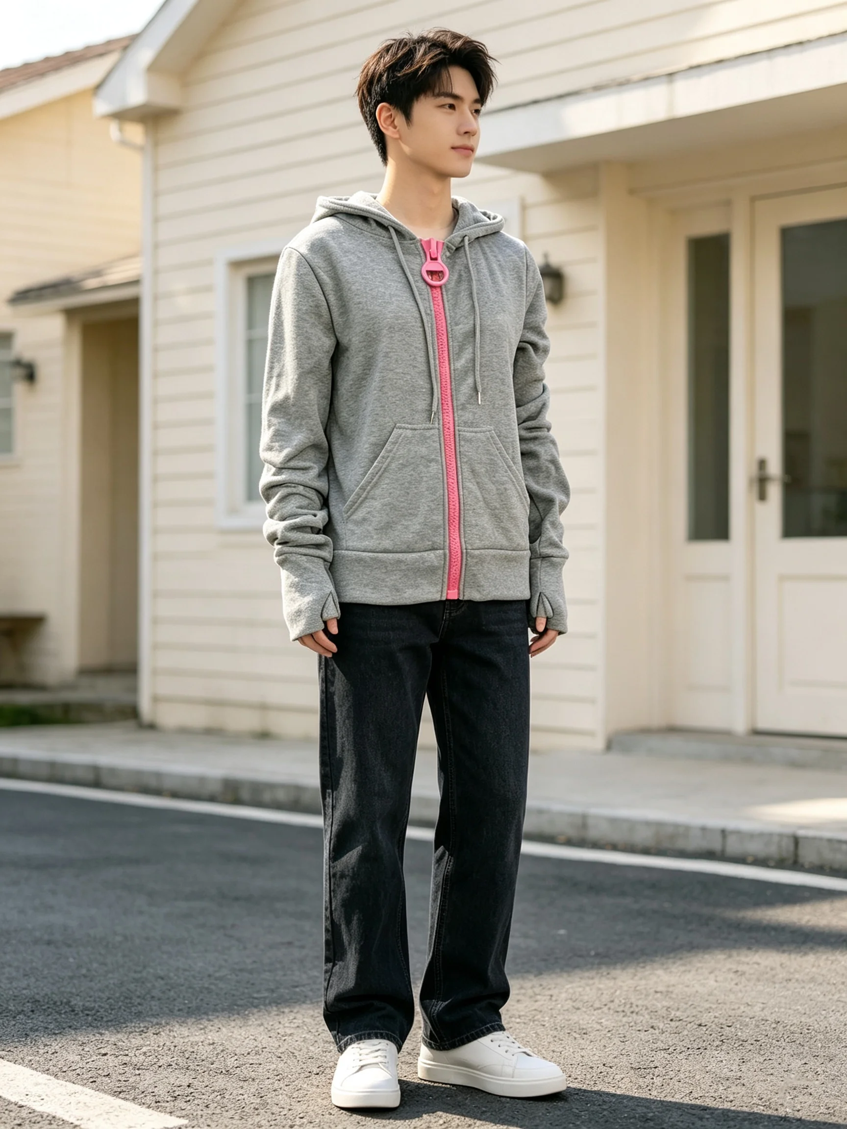Dark functional style circular zipper hooded sweatshirt with finger hole sleeve design sense cardigan unisex sweatshirt hoodie