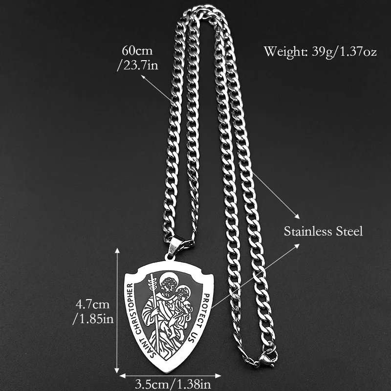 قلادة سانت كريستوفر تحمينا للنساء والرجال من الفولاذ المقاوم للصدأ باللون الفضي سلسلة تميمة مسيحية هدية مجوهرات
