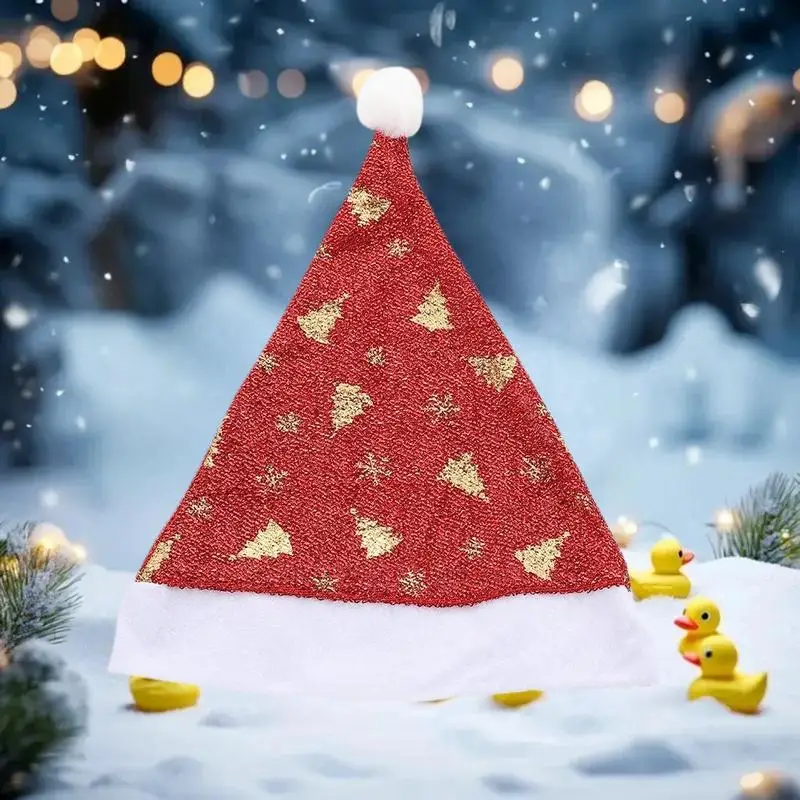 グリッターカラフルなクリスマス帽子大人の子供のための光沢のあるスノーフレークレインボーサンタクロース帽子クリスマスキャップ新年パーティーの装飾小道具