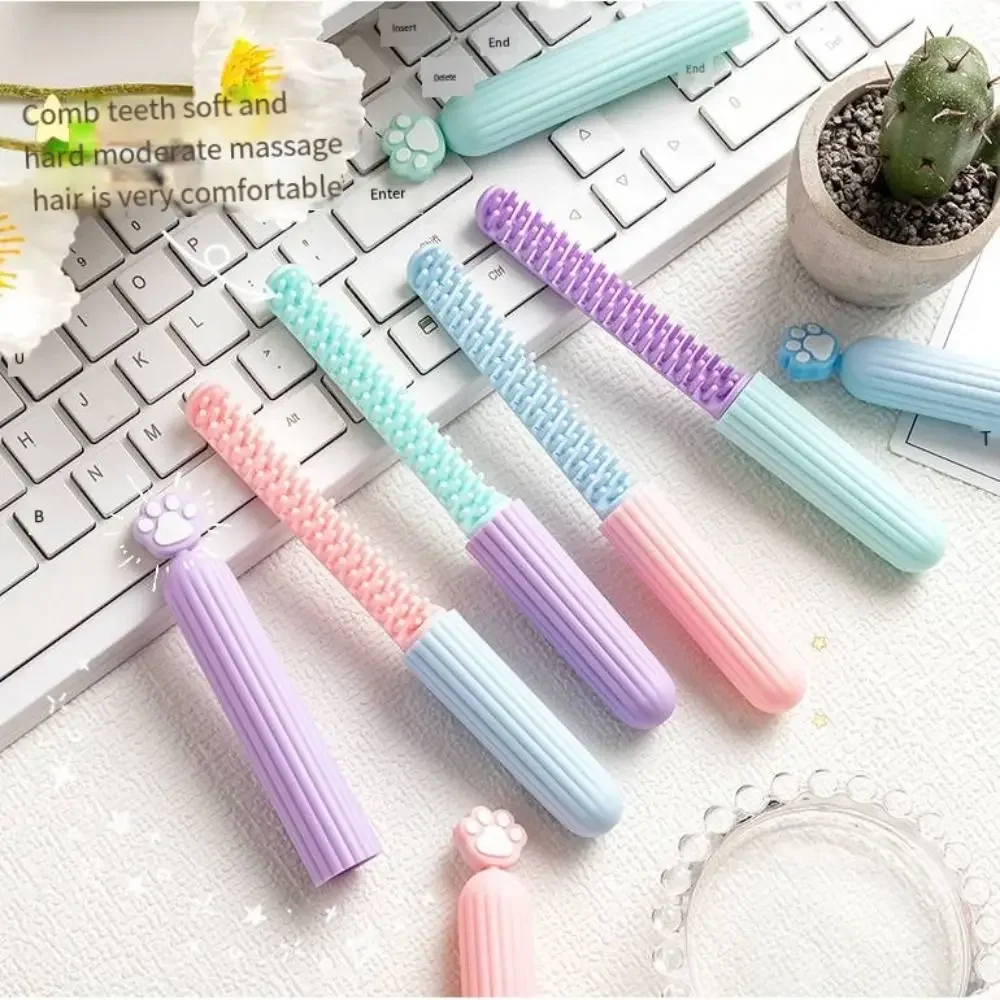 Women's Hair Brush Portable Cat Claw Macaron Color Cartoon Pen Comb Suitable for Domitory Travel Comb with Lid Girls Comb