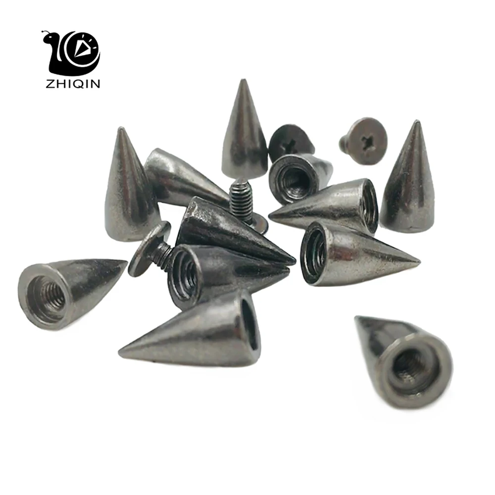 100Pcs 14mm Gun Black Cone Spots Metal Stud Leathercraft Rivet DIY Craft Cool Punk Garment Rivet For Clothes Bag Belt Pet Collar