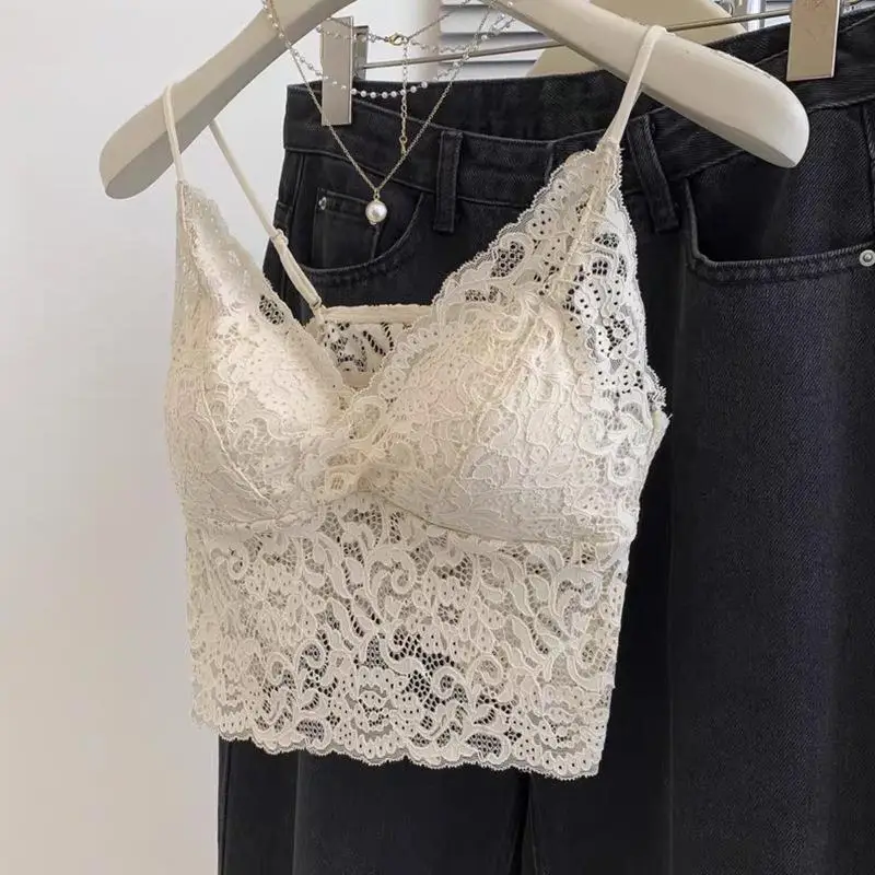 

Summer Lace Strap Sexy Back Underwear Women Thin Show Slim Strapless Bra One-Piece Inner Match Tank Top Women