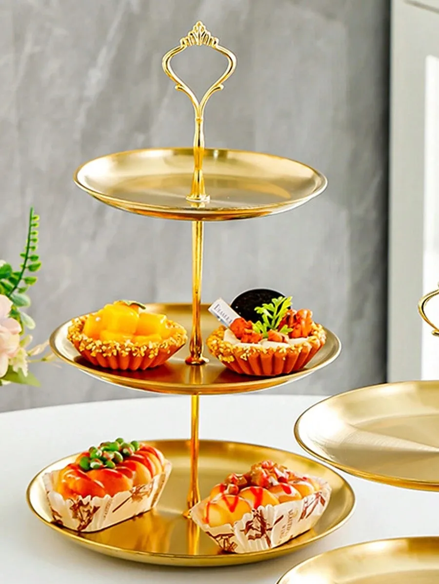 1/2pcs Stainless Steel Gold Dessert Tray, Multi-Tier Cake Stand, Cake Plate, Snack Platter, For Tea Party, Birthday, Wedding