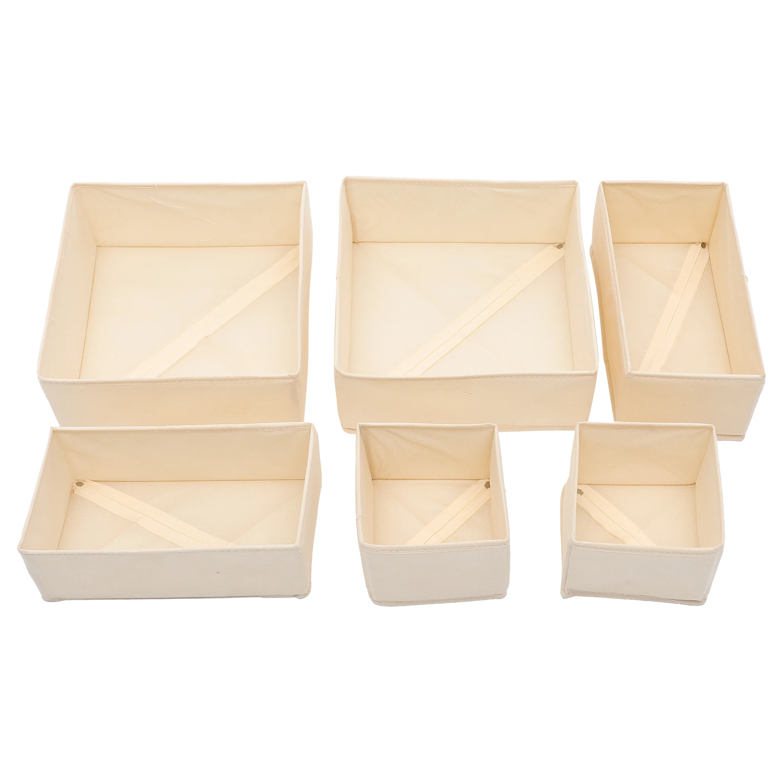 

6pcs Underwear Storage Box Beige Sock Wardrobe Bra Clothes Container Foldable Drawer Organizer