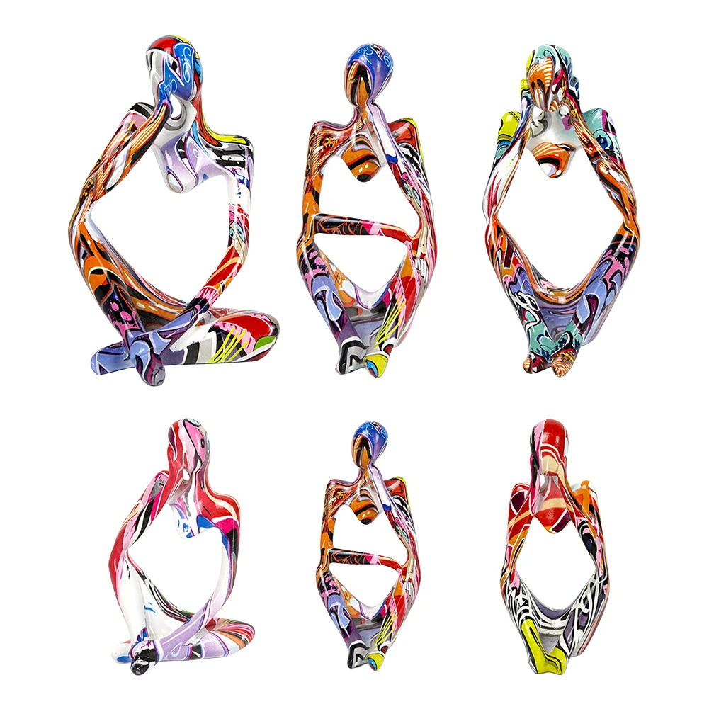 Sculpture de Graffiti Colorée en Résine, Figurine Abstraite de Penseur, Collection de Bureau, Décoration pour Nikde Maison, Bureau