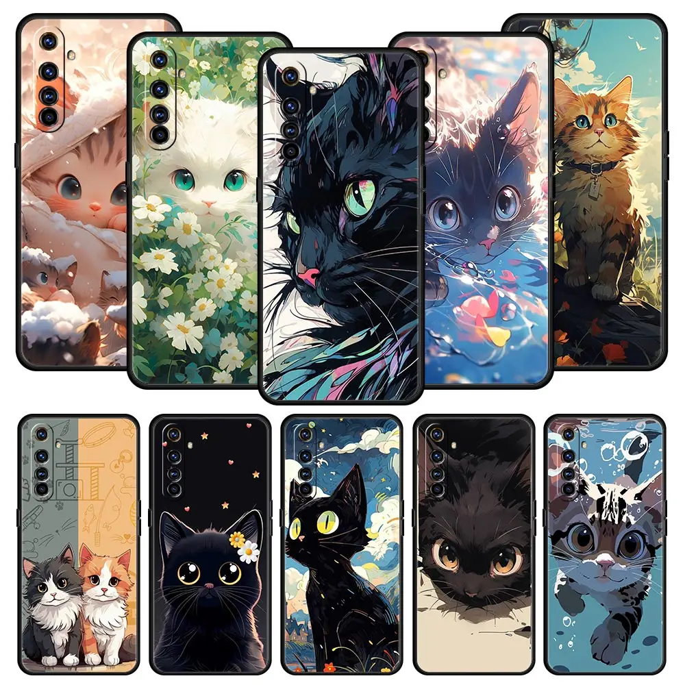 

cartoon lovely cat Art fashion Phone Case For Realme 12 11 10 9 8 5G 7 6 GT5 GT3 GT2 Pro C21 C11 C25 C35 GT Neo 2 3 3T 5 Cover