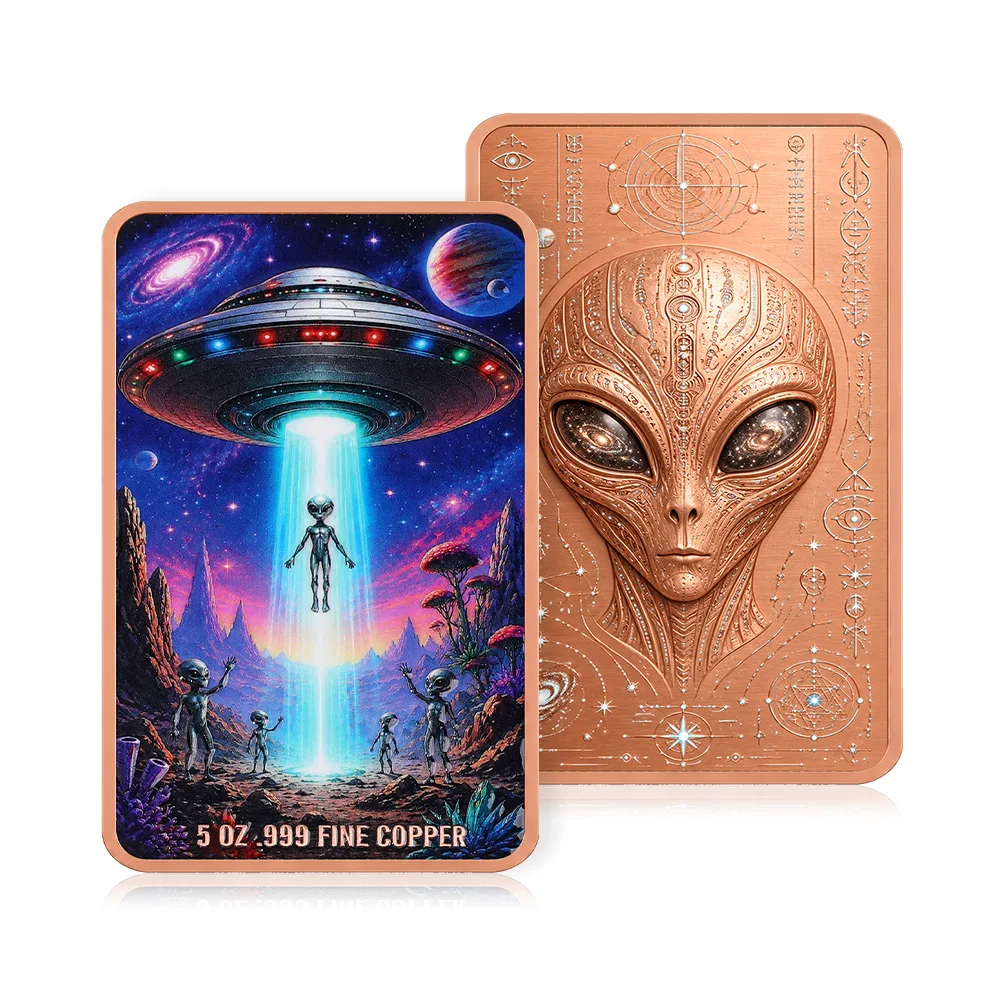 Space UFO Alien 5 oz Copper Bar Alien Planet Landscape Star Constellation Mysterious Glyph Art Medal for UFO Sci-Fi Collectors