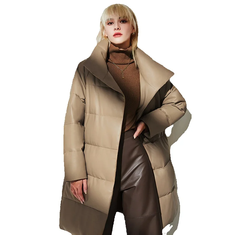 

New Genuine Leather Down Season Long Standing Collar Loose Fitting Genuine Leather Sheepskin Korean Fashion Jacket