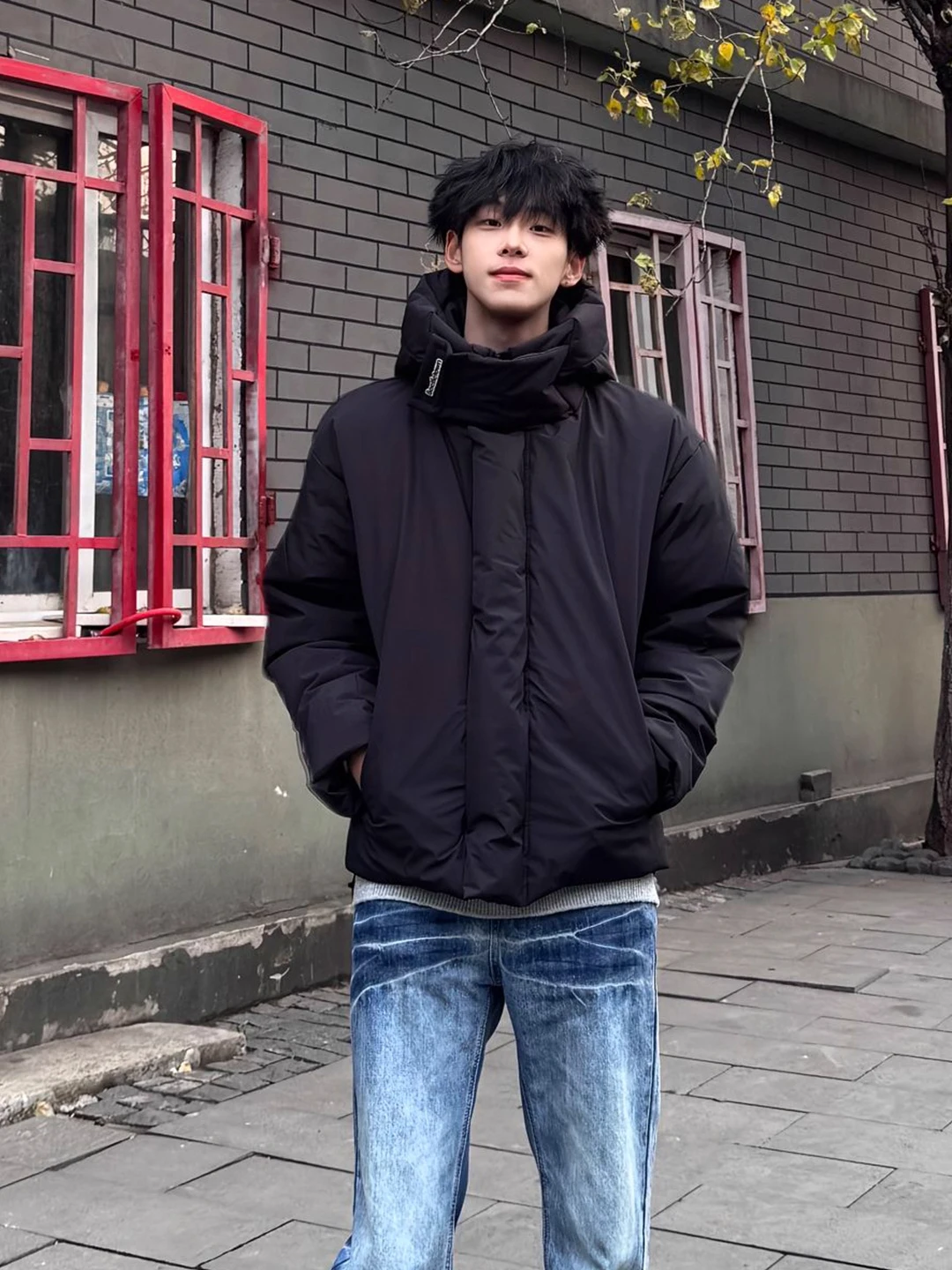 

Bla Stand Collar ort down Cotton Jaet Men's Winter Thiened Bread Sle Coat Warm Casual Long Sve Hooded Coat