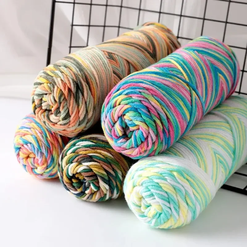 2PCs Colorful 5-strand Dyed Milk Cotton Baby Sweater Yarn Self Woven Scarf Medium Thick Handmade DIY Woven Crochet Material Bag