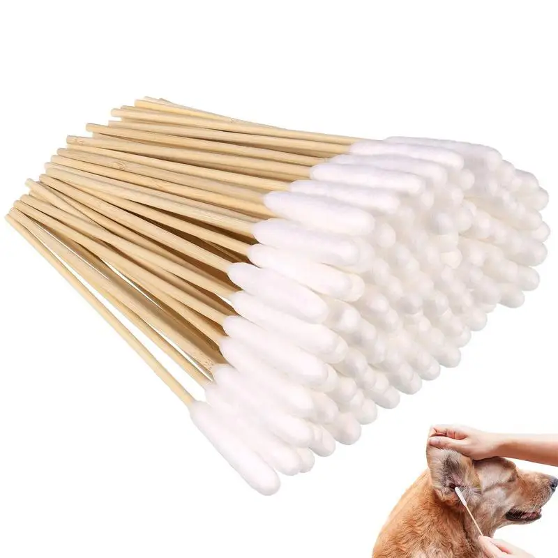 100 Pcs Dog Cotton Buds Pet Dog Ear Cleaner Cotton Buds Ear Cleaner Big Cotton Swab Sticks Cotton Buds For Pets With Wood Handle