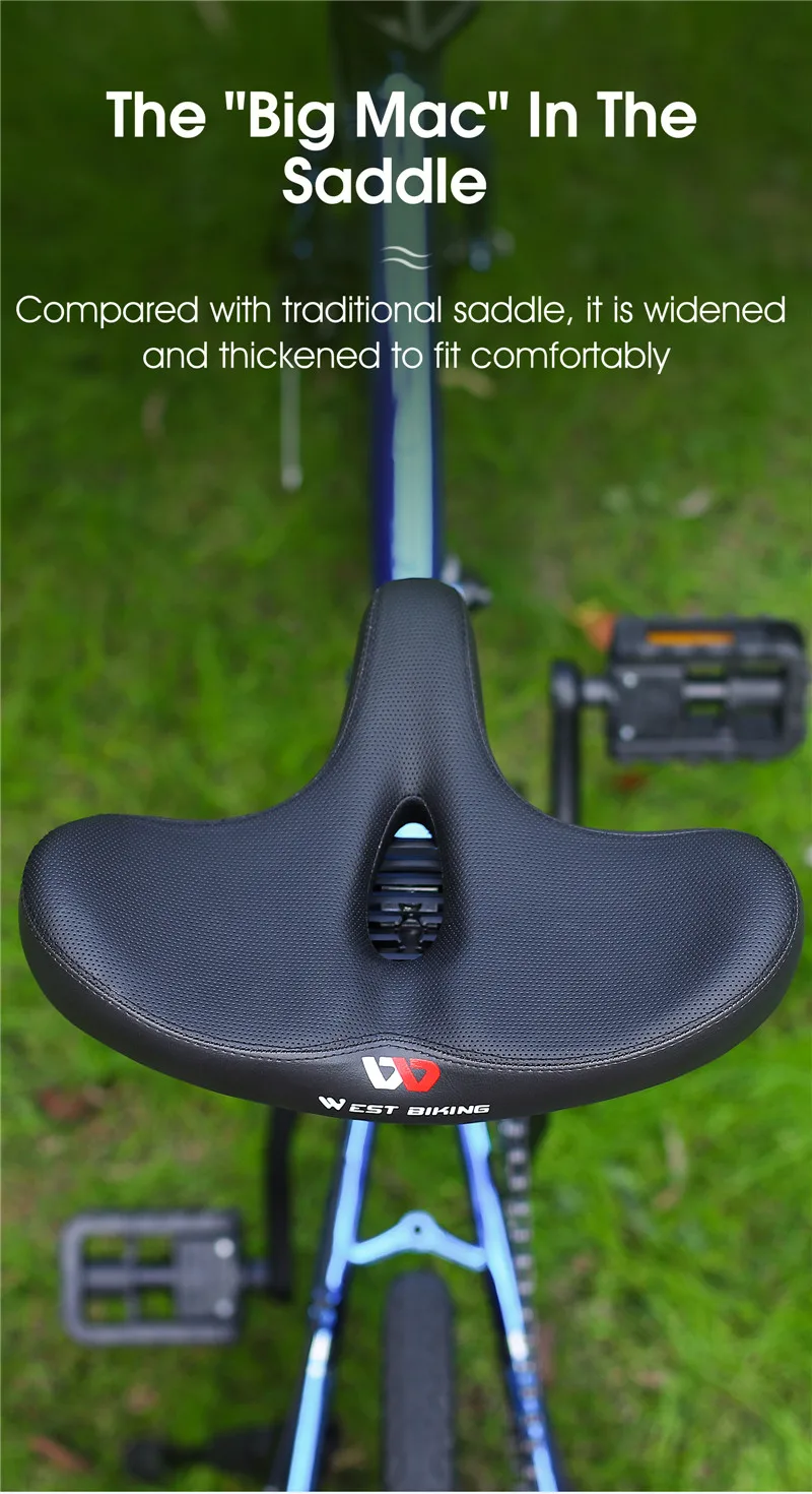 WEST BIKING Verbreiterter, Verdickter Fahrradsitz mit Hoher Elastizität und Stoßdämpfung, Atmungsaktives MTB- und Rennrad-Sattelkissen – Detail 6