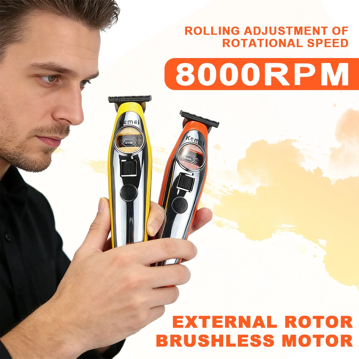 

Kemei KM-1861 Professional Trimmer for Men T-Blade External Rotor Brushless Motor 8000RPM Full Metal LED Display Barber Machine