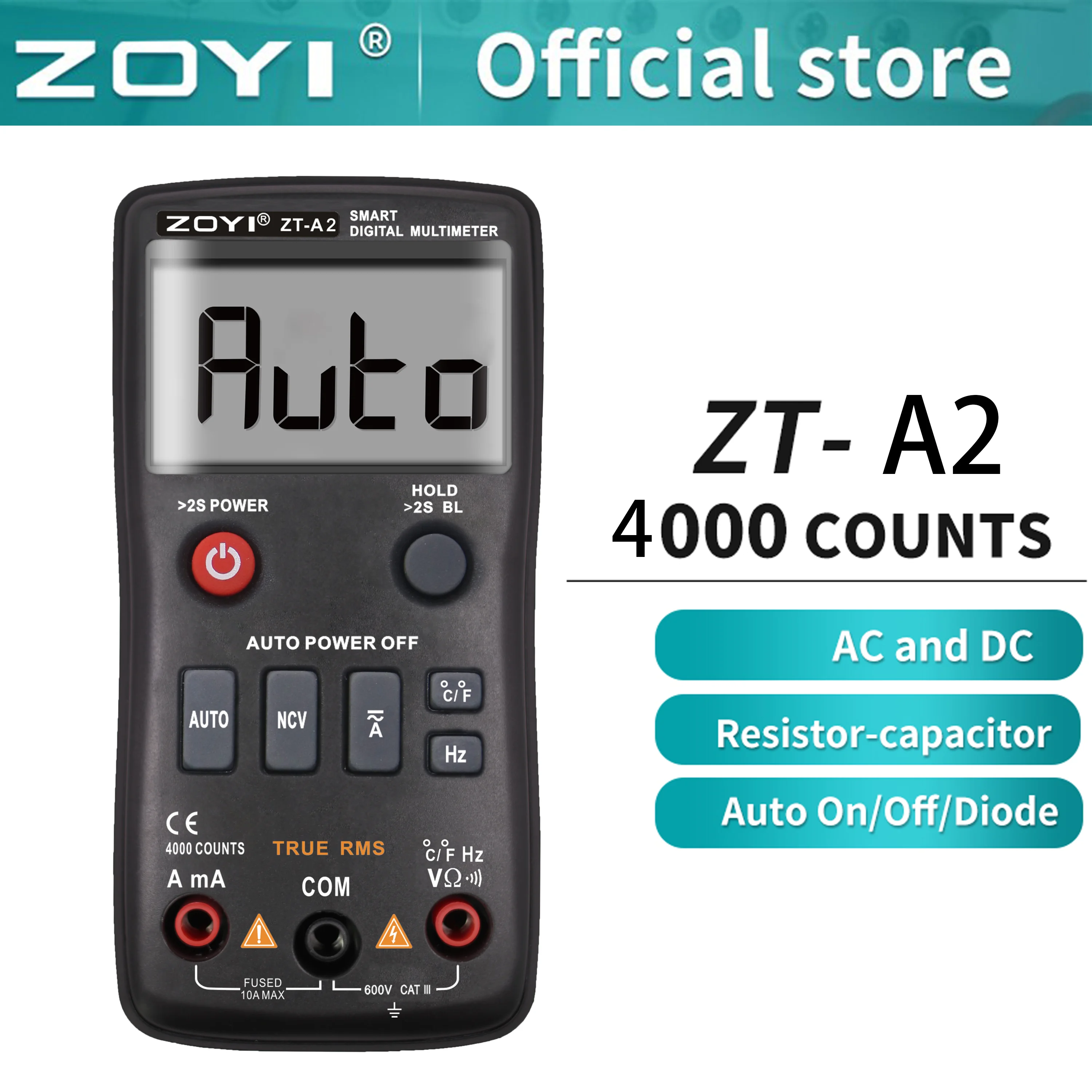 Mini  Ammeter zoyi ZT-A2 Voltmeter Frequency backlight Residential Meter Diode AC/DC Voltage NCV Tester  test Digital Multimeter