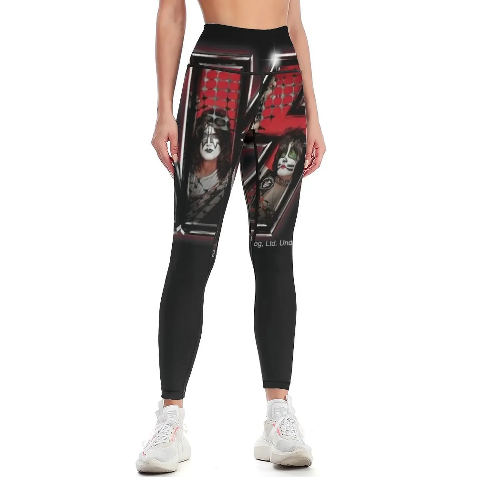 

KISS  rock music band - Logo Red and Black Leggings Women's fitness gym pants legings for fitness Womens Leggings