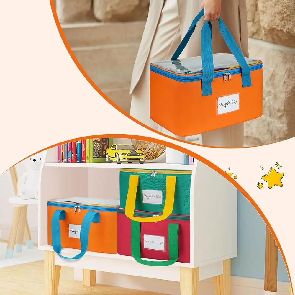 حقائب كبيرة لتنظيم البلاط المغناطيسي مع جيوب شبكية وعلامات للألعاب والألعاب وLEGO