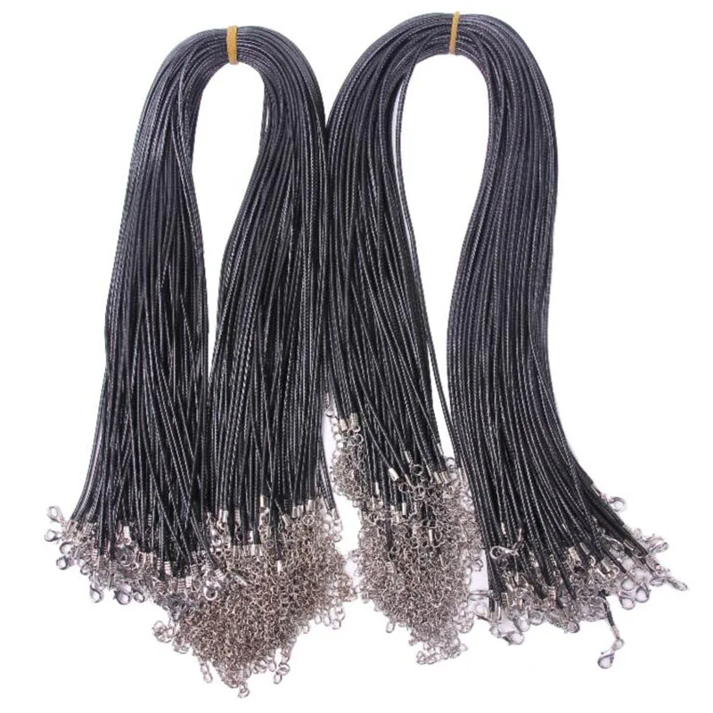 20 piezas cordón de cuero PU negro, collar de cadena de cuerda de cera 45cm 50cm 55 60cm + 5cm, cadena DIY, colgante, collar, accesorios para hacer