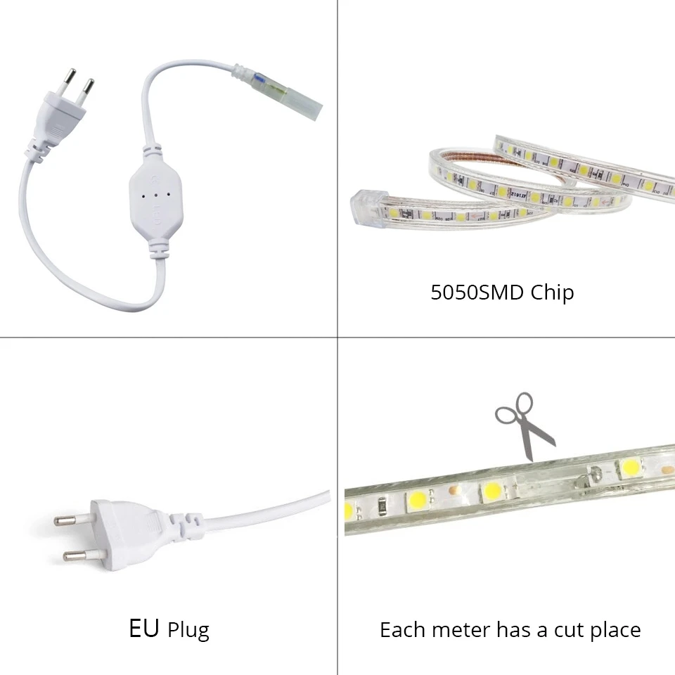 220V  Strip Power Supply Plug  EU Power plug Neon LED Strip Line High Voltage 8A 50M 2835 5050 Adapter Transformer Driver