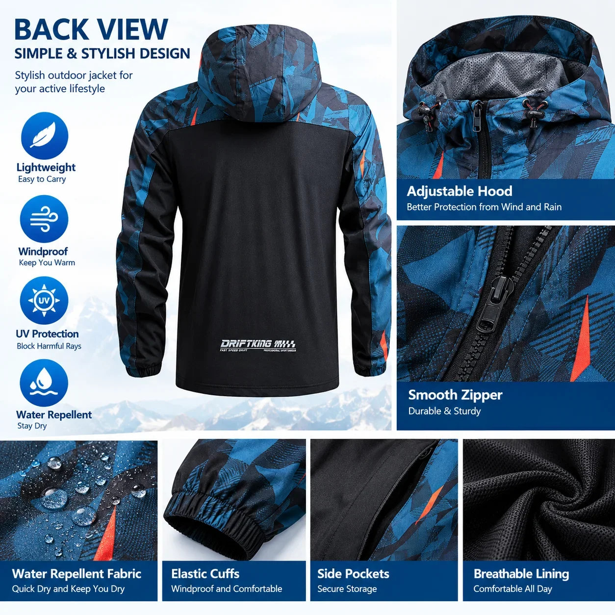 Male Hooded Summer Outdoor Sports Coat Long Sleeve Sun Block Windbreaker Lightweight For Jogging Hiking UV Protective Jacket