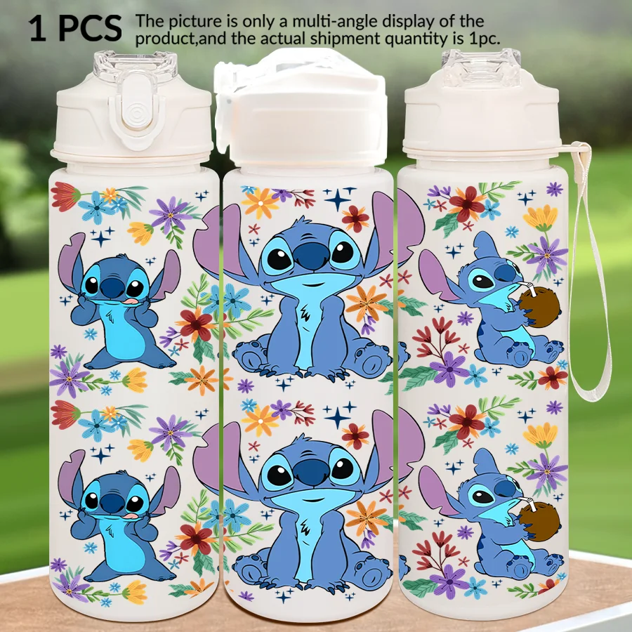 Botella de agua de plástico multiestilo con patrón de flores de Disney Stitch, 23-32oz, taza deportiva portátil, regalo de cumpleaños, taza para volver a la escuela, 1 ud.