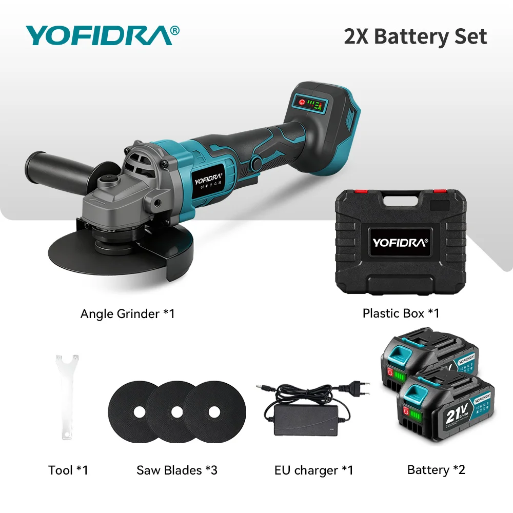 YOFIDRA 125 mm bürstenloser Winkelschleifer, 3 Gänge, kabellose Schleifmaschine, Schneiden, Holzbearbeitung, Elektrowerkzeug für Makita-Akku-Pin