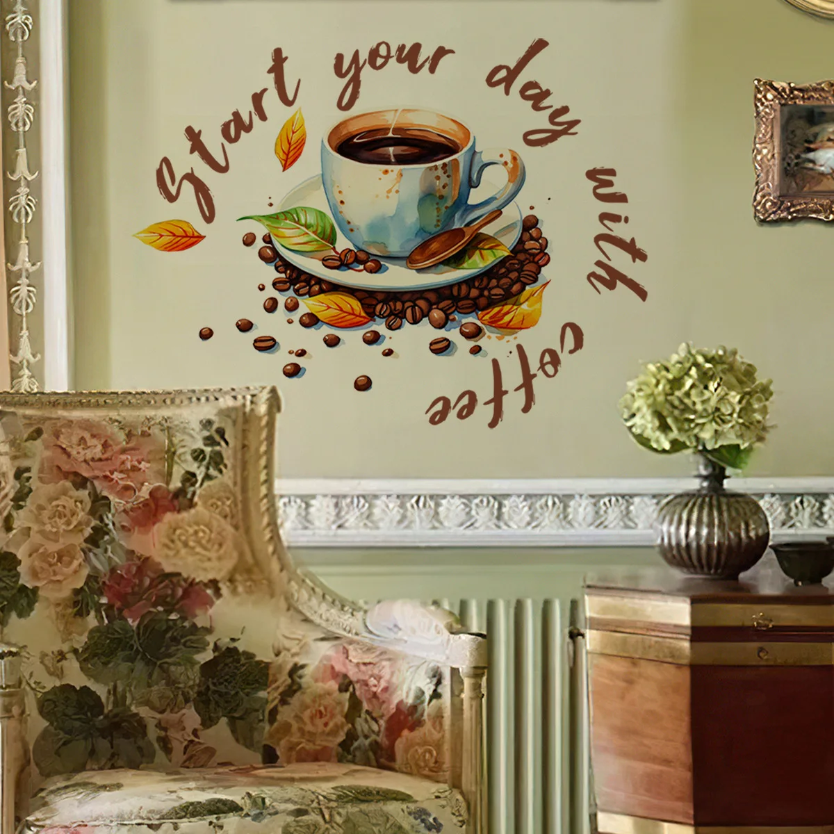 Creative Coffee Cup Wall Stickers Living Room Restaurant Decoration Mural Cafe For Kitchen Home Decor Self-adhesive Wallpaper