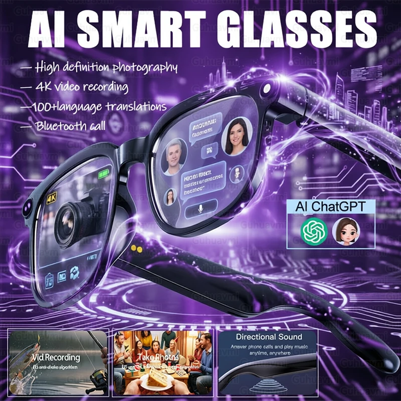 

Новые умные очки AI 2026 года для мужчин и женщин: HD-камера 800W, Bluetooth-звонки, перевод на 100+ языков, голосовое управление, музыкальный плеер, солнцезащитные очки