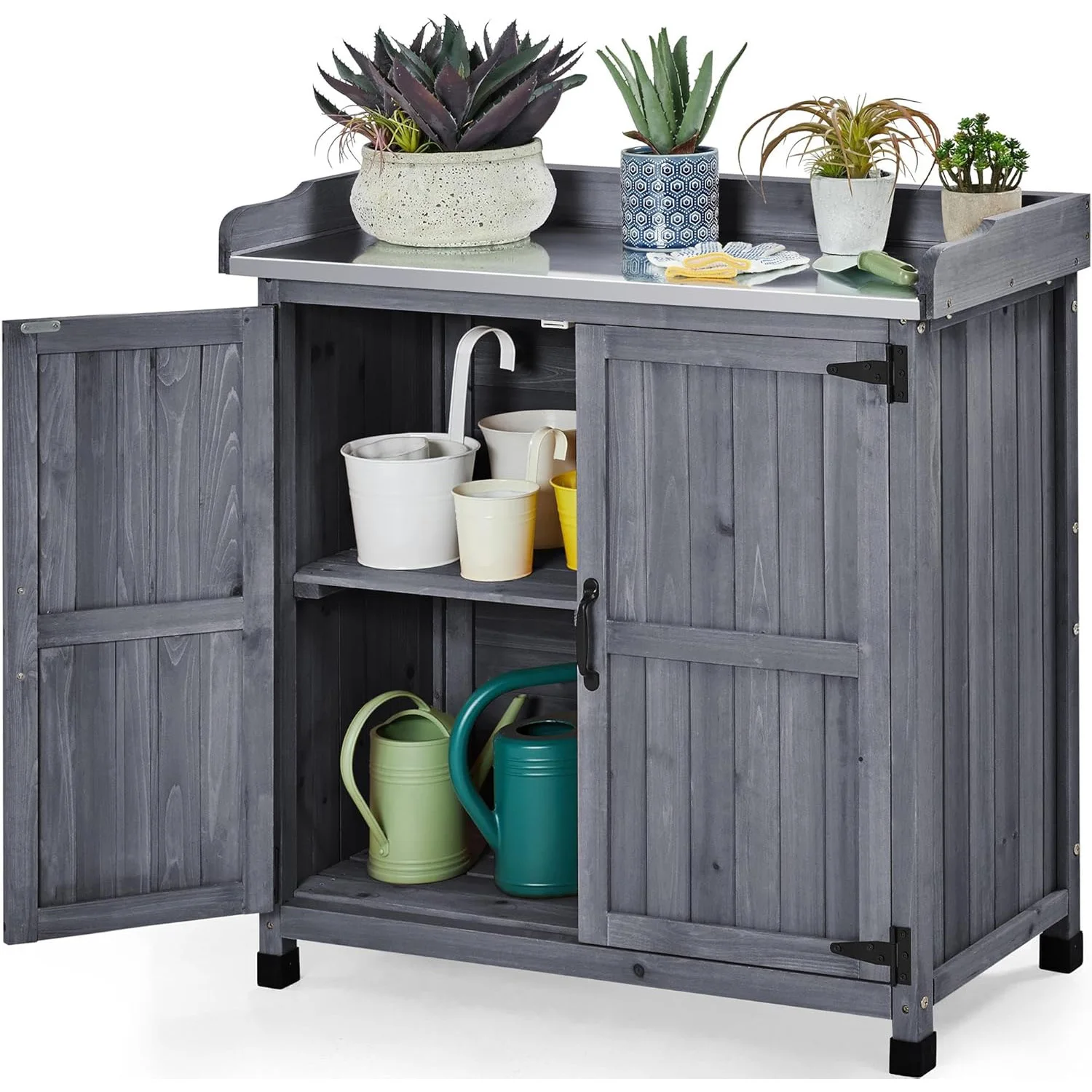 Modern Style Large Outdoor Garden Potting Table Bench Wooden Planting Work Station With Storage Cabinet Shelf Wood Kit Home Use