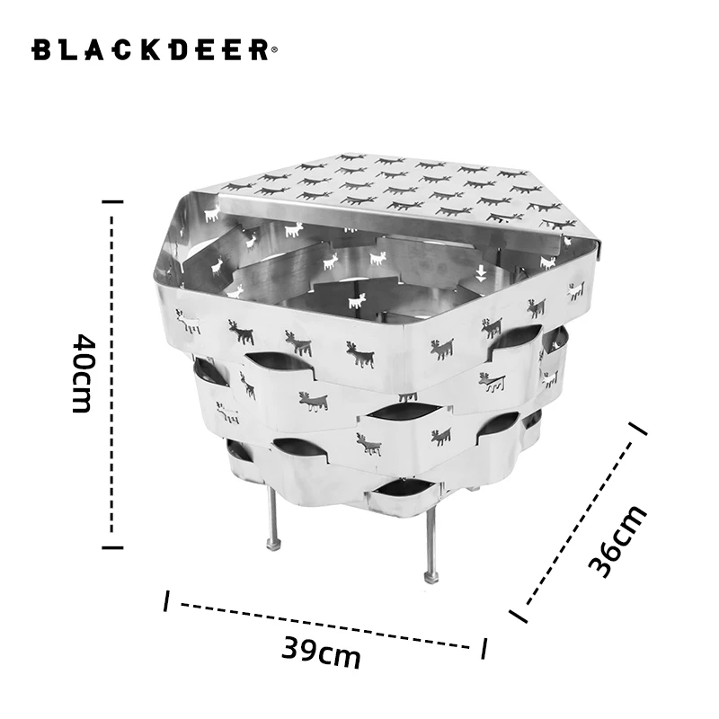 Imagem -02 - Blackdeer-gravado Fire Pit Hexágono Fogão a Lenha Queima ao ar Livre Fogueira Camping Veados Padrão Aço Inoxidável