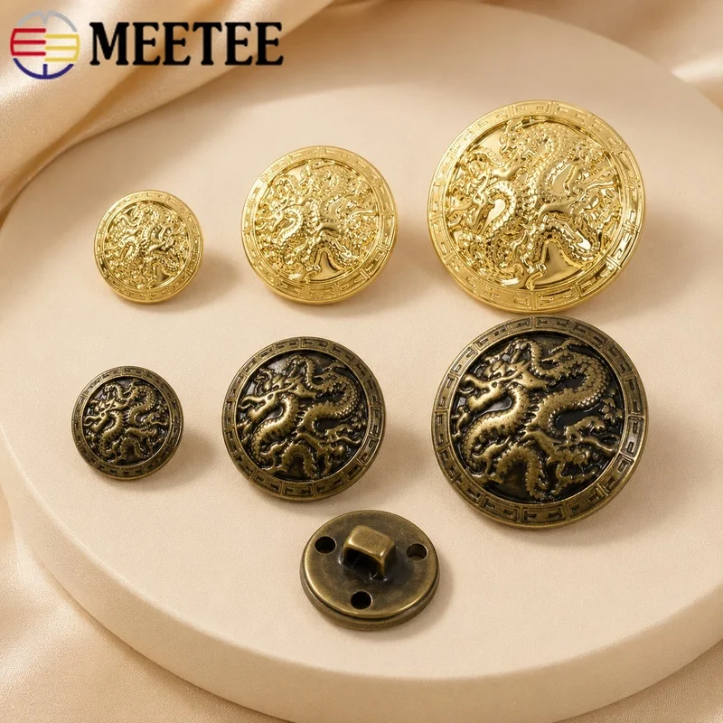 20/50Pcs 15/20/25mm Brass Vintage Shank Buttons Dragon Pattern for Coat Suit Jeans Clothing Sewing Decorative Accessories Trims