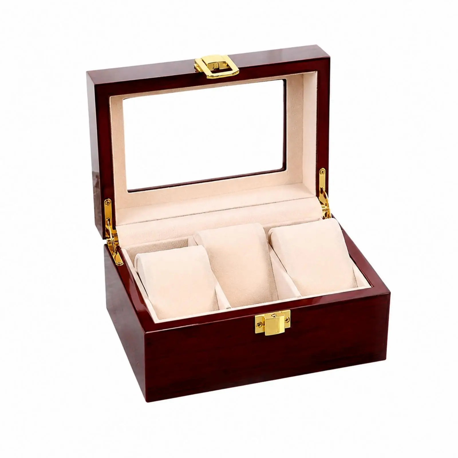 Watch Storage Display Case Wooden Box with Hinged Glass Lid for Timepiece Organizer Holder