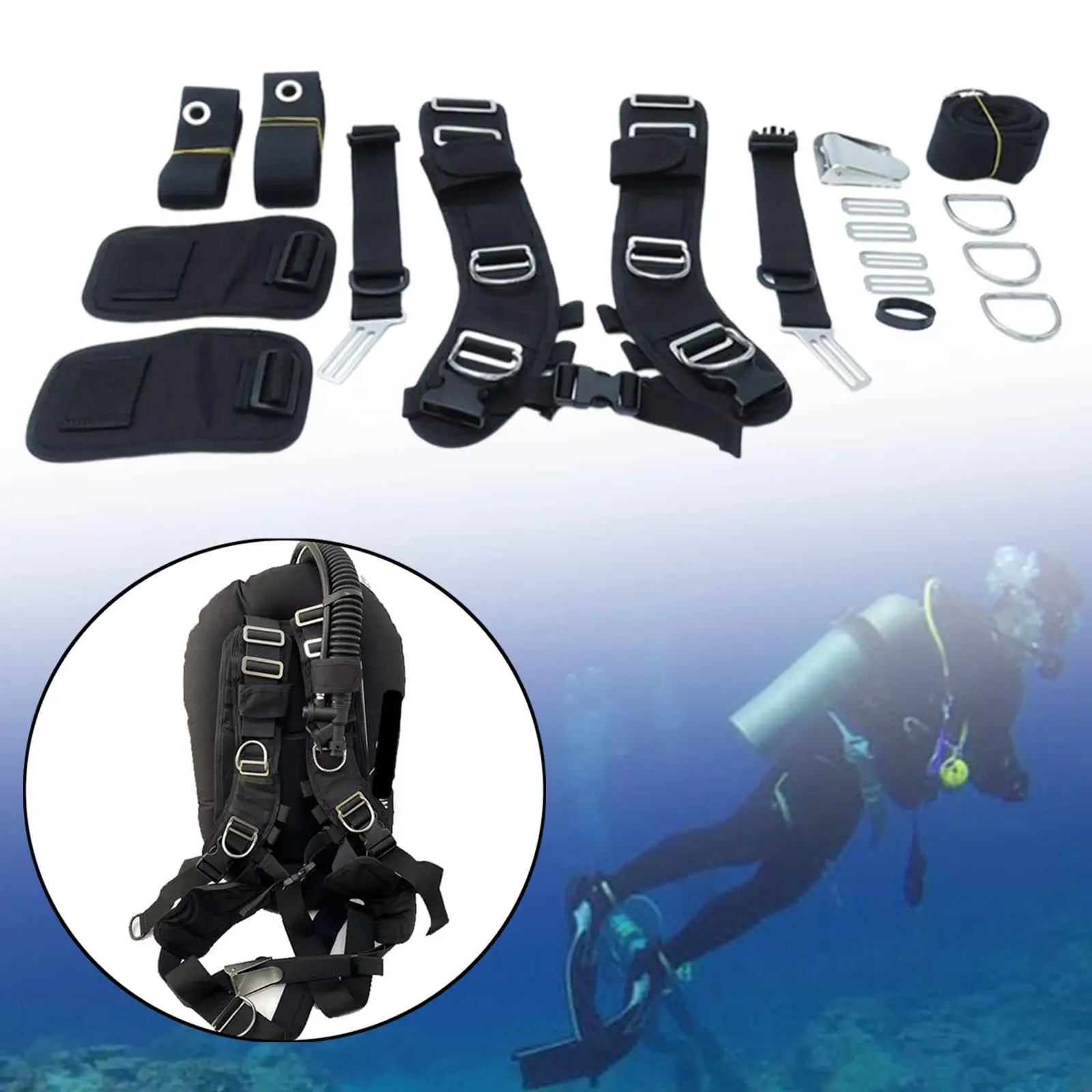 Diving Backplate Stainless Steel D Rings Dive Harness for Freediving Divers